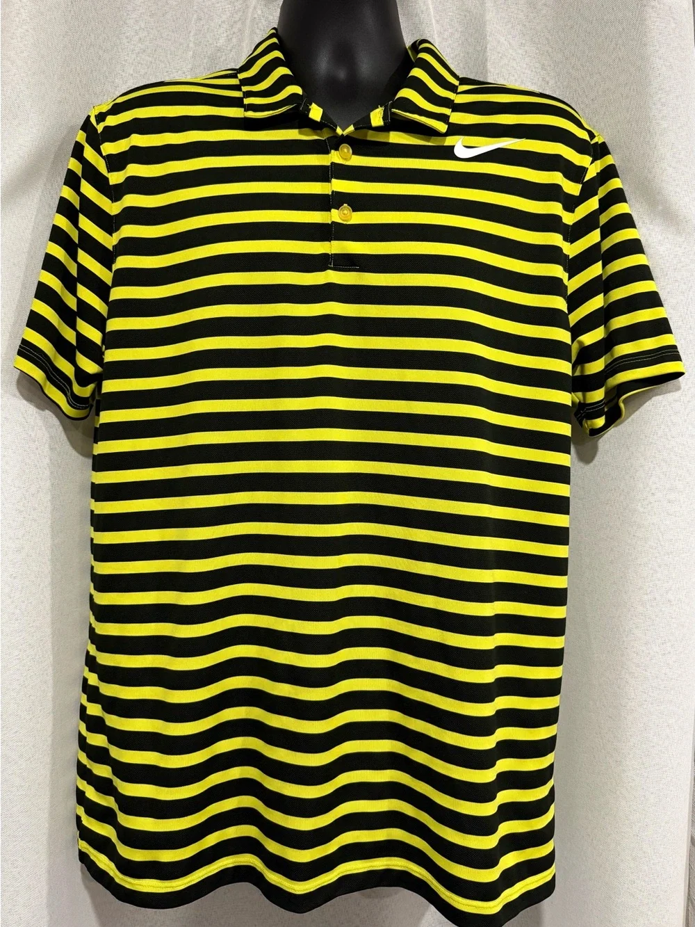 Nike Golf Standard Fit Dri-FIT Yellow Black Striped Polo Shirt Large L